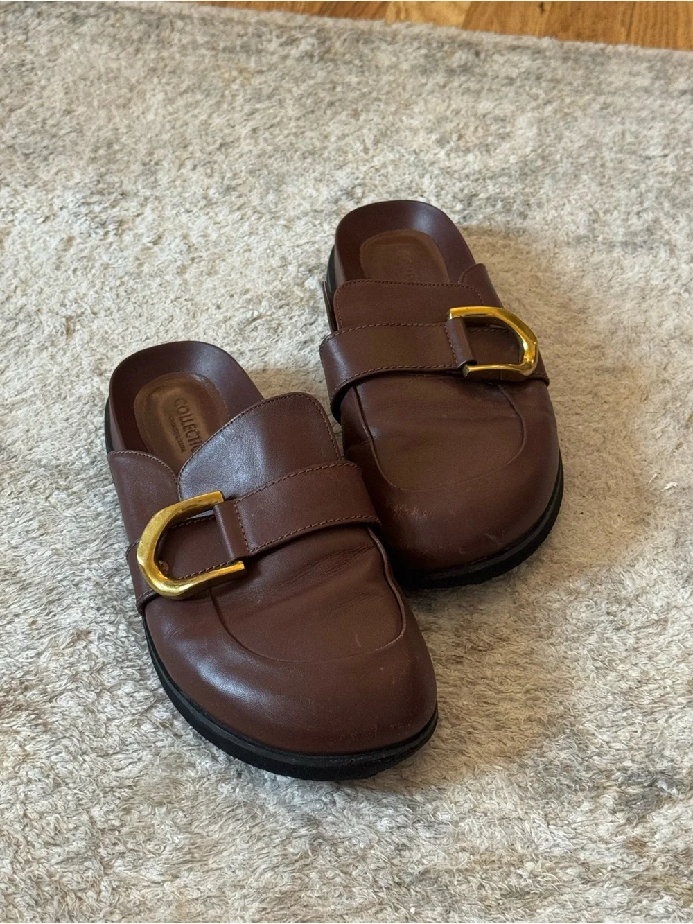 Charles and Keith Gabine Buckled Leather Loafer Mules​ - Brown Size 40 / 9